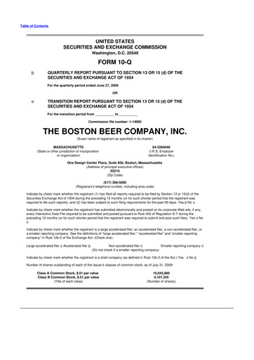 Vorschaubild Boston Beer Company 10-Q Quartalsbericht  