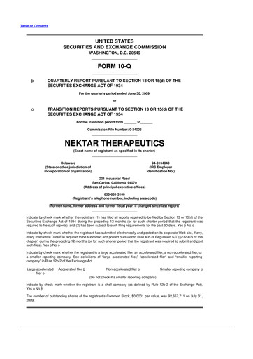 Thumbnail Nektar Therapeutics
 10-Q Quarterly Report FY 