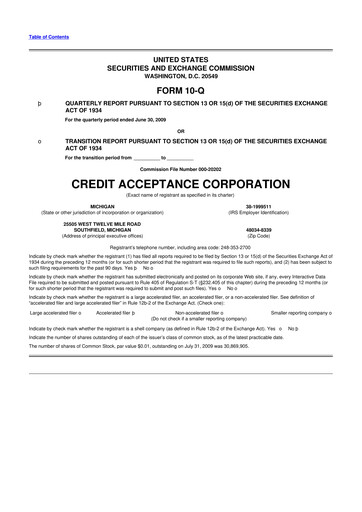 Miniature Credit Acceptance
 10-Q Rapport trimestriel  