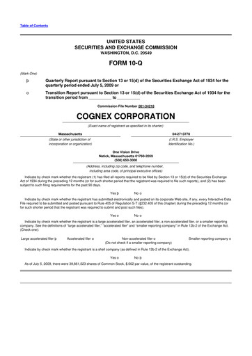 Thumbnail Cognex 10-Q Quarterly Report FY 