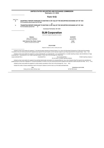 Thumbnail SLM Corporation (Sallie Mae) 10-Q Quarterly Report FY 