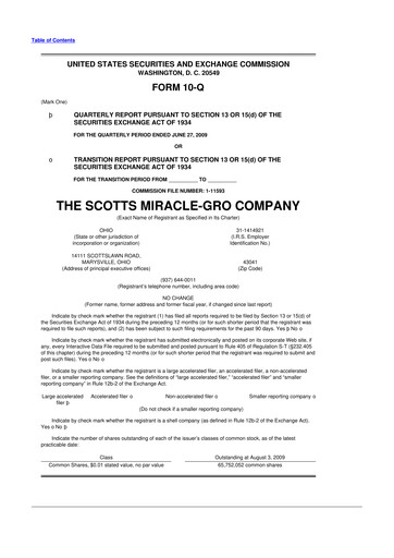 Thumbnail ScottsMiracle-Gro 10-Q Quarterly Report FY 