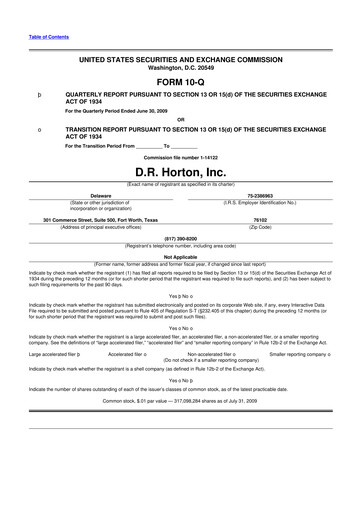 Thumbnail D. R. Horton
 10-Q Quarterly Report FY 