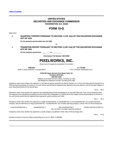 Thumbnail Pixelworks 10-Q Quarterly Report FY 