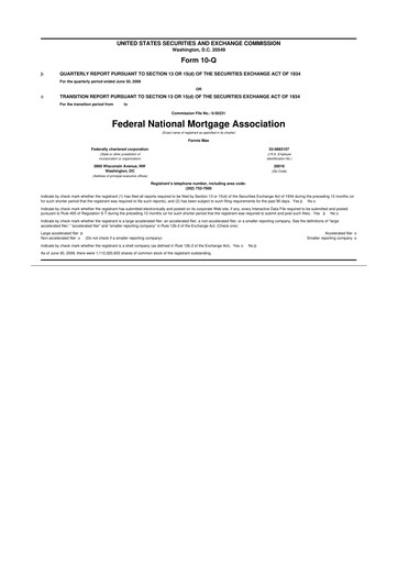 Miniature Fannie Mae
 10-Q Rapport trimestriel  