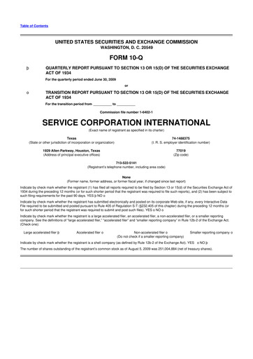 Vorschaubild Service Corporation International
 10-Q Quartalsbericht  