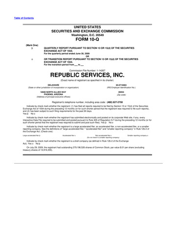 Thumbnail Republic Services
 10-Q Quarterly Report FY 