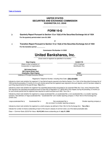 Thumbnail United Bankshares 10-Q Quarterly Report FY 