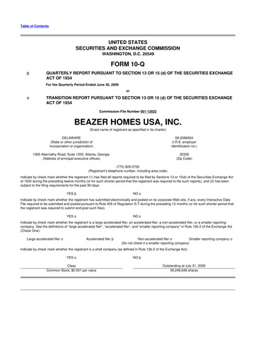 Miniature Beazer Homes USA
 10-Q Rapport trimestriel  