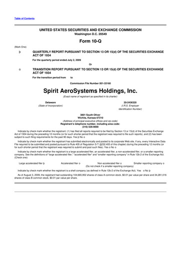 Thumbnail Spirit AeroSystems 10-Q Quarterly Report FY 