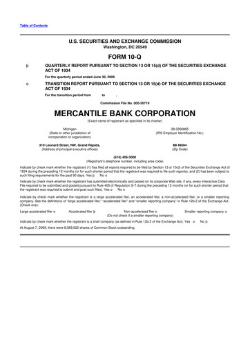Thumbnail Mercantile Bank 10-Q Quarterly Report FY 