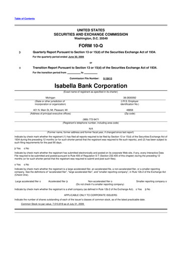 Thumbnail Isabella Bank Corporation 10-Q Quarterly Report FY 