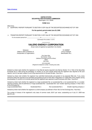 Thumbnail Valero Energy 10-Q Quarterly Report FY 