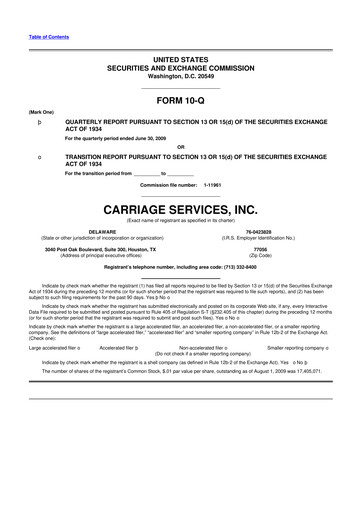 Miniature Carriage Services 10-Q Rapport trimestriel  