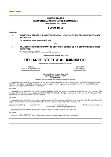 Thumbnail Reliance


 10-Q Quarterly Report FY 