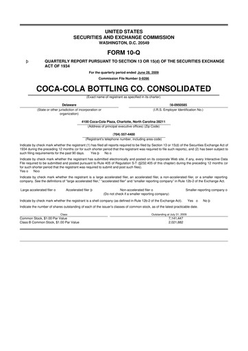 Thumbnail Coca-Cola Consolidated 10-Q Quarterly Report FY 