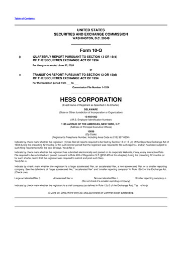 Thumbnail Hess 10-Q Quarterly Report FY 