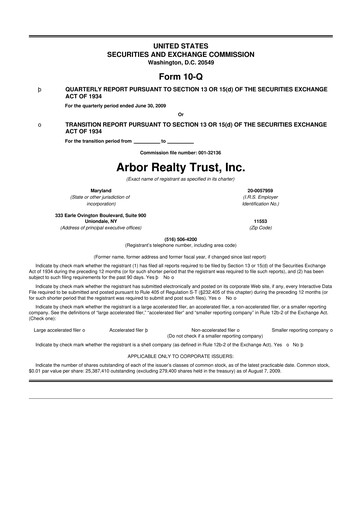 Thumbnail Arbor Realty Trust
 10-Q Quarterly Report FY 