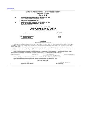 Thumbnail Las Vegas Sands 10-Q Quarterly Report FY 