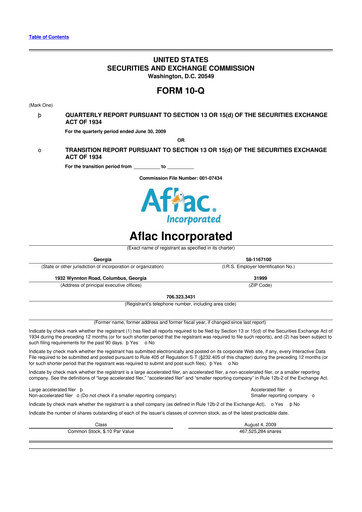 Thumbnail Aflac 10-Q Quarterly Report FY 