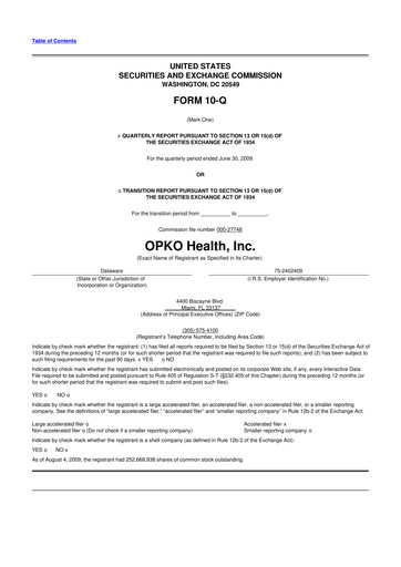 Miniature OPKO Health
 10-Q Rapport trimestriel  