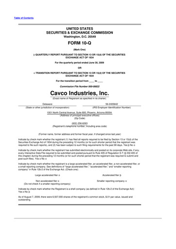 Miniature Cavco Industries 10-Q Rapport trimestriel  