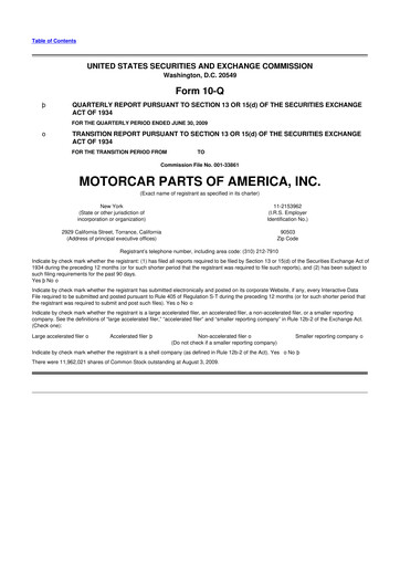 Thumbnail Motorcar Parts of America 10-Q Quarterly Report FY 