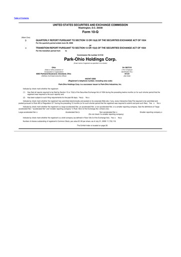 Thumbnail ParkOhio Holdings Corp. 10-Q Quarterly Report FY 