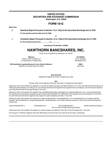 Thumbnail Hawthorn Bancshares 10-Q Quarterly Report FY 