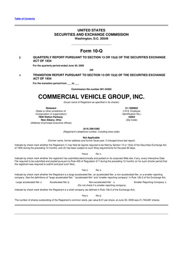 Miniature Commercial Vehicle Group (CVG) 10-Q Rapport trimestriel  