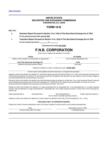 Thumbnail F.N.B. Corporation
 10-Q Quarterly Report FY 