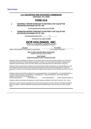 Miniature QCR Holdings
 10-Q Rapport trimestriel  