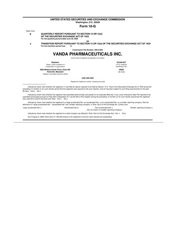 Thumbnail Vanda Pharmaceuticals 10-Q Quarterly Report FY 