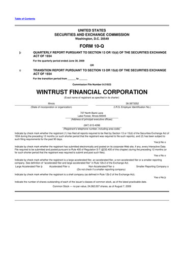 Thumbnail Wintrust Financial 10-Q Quarterly Report FY 