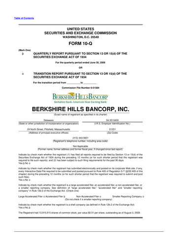 Thumbnail Berkshire Hills Bancorp 10-Q Quarterly Report FY 