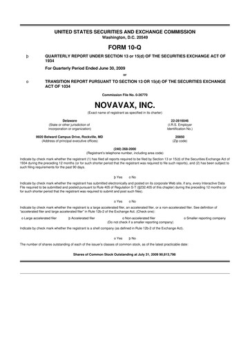 Thumbnail Novavax 10-Q Quarterly Report FY 