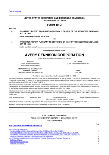 Thumbnail Avery Dennison
 10-Q Quarterly Report FY 