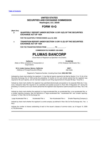 Miniature Plumas Bancorp 10-Q Rapport trimestriel  