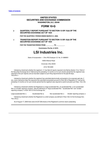 Miniature LSI Industries 10-Q Rapport trimestriel  