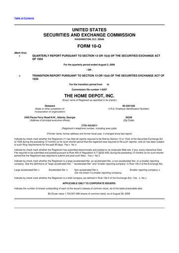 Thumbnail Home Depot 10-Q Quarterly Report FY 