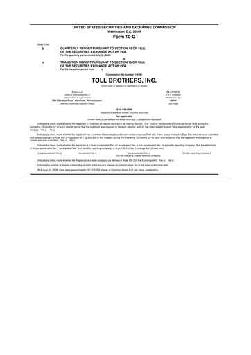 Thumbnail Toll Brothers
 10-Q Quarterly Report FY 