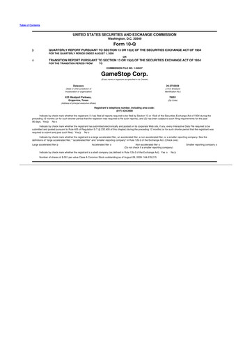 Thumbnail GameStop
 10-Q Quarterly Report FY 