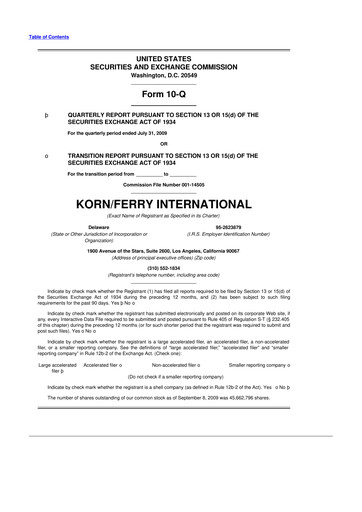Miniature Korn Ferry
 10-Q Rapport trimestriel  