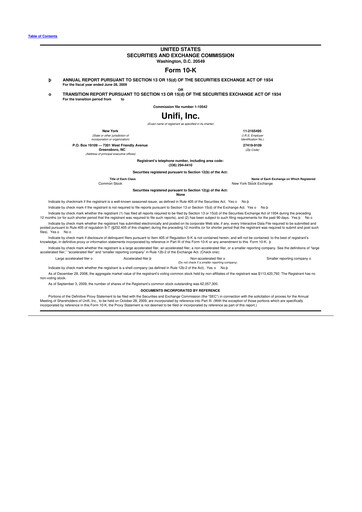 Thumbnail Unifi 10-K Annual Report 