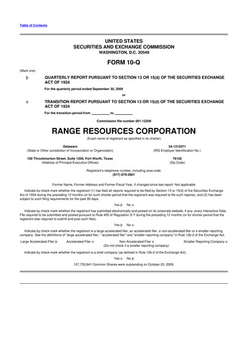 Thumbnail Range Resources
 10-Q Quarterly Report FY 