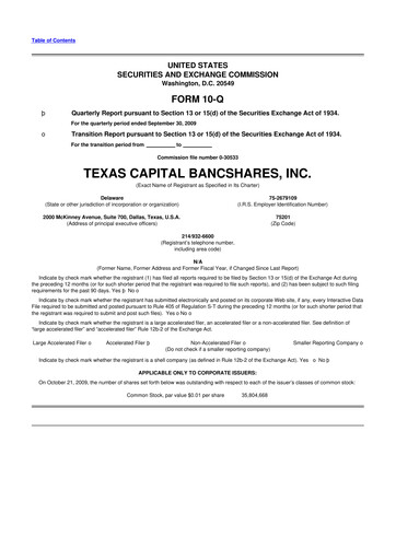 Thumbnail Texas Capital Bancshares 10-Q Quarterly Report FY 