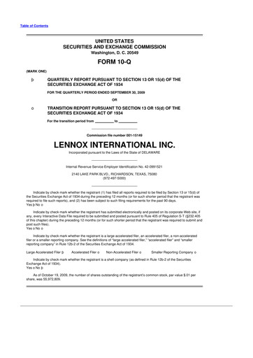 Thumbnail Lennox 10-Q Quarterly Report FY 