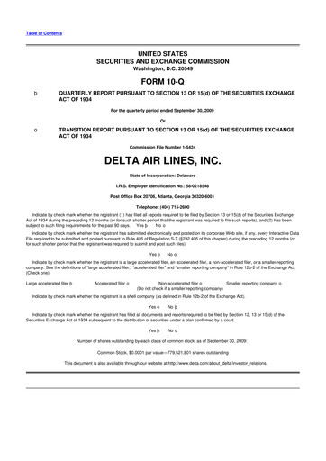 Thumbnail Delta Air Lines 10-Q Quarterly Report FY 