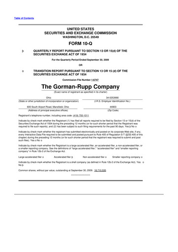 Thumbnail Gorman-Rupp 10-Q Quarterly Report FY 