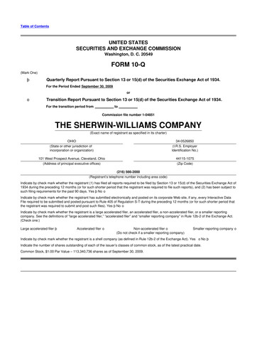 Thumbnail Sherwin-Williams 10-Q Quarterly Report FY 